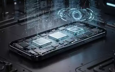 Nahaufnahme eines zerlegten Smartphones mit sichtbaren Chips und Leiterplatten, umgeben von digitalen Datenströmen, die ein Leck darstellen. - Foto: über boerse-global.de