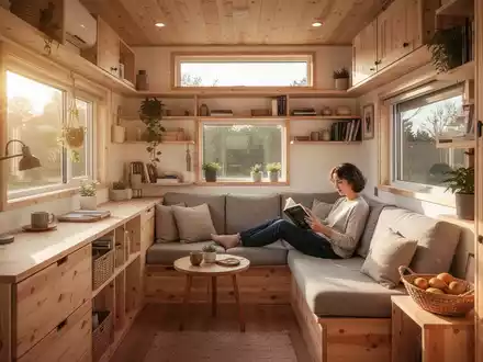 Ein gemütliches, modernes Tiny House-Interieur mit cleveren, platzsparenden Lösungen und minimalistischem Design. - Foto: über boerse-global.de