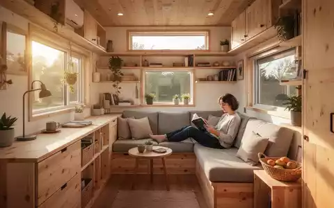 Ein gemütliches, modernes Tiny House-Interieur mit cleveren, platzsparenden Lösungen und minimalistischem Design. - Foto: über boerse-global.de