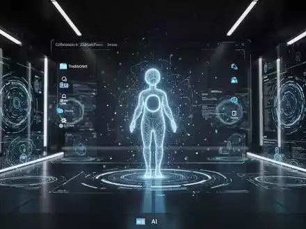Leuchtendes, futuristisches Symbol eines digitalen Assistenten im Zentrum einer minimalistischen Oberfläche, das traditionelle Startmenü ersetzend, umgeben von ätherischen KI-Elementen. - Foto: über boerse-global.de