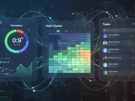 Eine Nahaufnahme einer digitalen Benutzeroberfläche mit einem Pomodoro-Timer, einem Gewohnheits-Tracker und einer Aufgabenliste. - Foto: über boerse-global.de