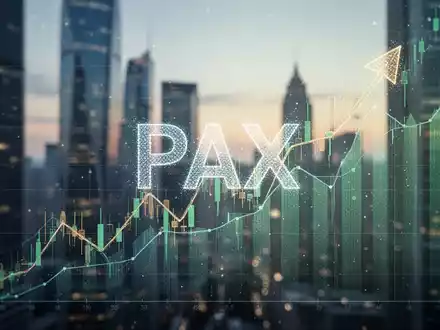 Abstrakte Darstellung eines steigenden Börsenkurses mit einem stilisierten 'PAX' Logo-Effekt, vor einem modernen Finanzviertel. - Foto: über boerse-global.de
