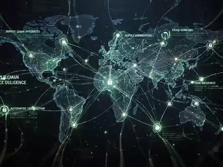 Abstrakte Darstellung digitaler Netzwerke und Datenströme, die Lieferkettenintegrität, Sorgfaltspflicht und Risikomanagement symbolisieren. - Foto: über boerse-global.de