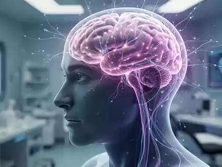 Nahaufnahme eines menschlichen Kopfes im Profil, der leuchtende neuronale Bahnen im Gehirn zeigt, die Neuromodulation symbolisieren. - Foto: über boerse-global.de