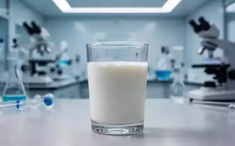 Ein Glas Milch mit einem verschwommenen Hintergrund aus Laborgeräten, das die wissenschaftliche Forschung und Fakten zu Gesundheitsmythen symbolisiert. - Foto: über boerse-global.de