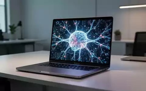 MacBook Pro mit lebendiger, abstrakter neuronaler Netzwerkvisualisierung, die lokale LLM-Verarbeitung auf Apple Silicon symbolisiert. - Foto: über boerse-global.de