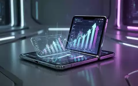 Faltbares Smartphone mit Finanzgrafiken und Pfeilen nach oben, Symbol für steigende Preise und Premium-Technologie. - Foto: über boerse-global.de