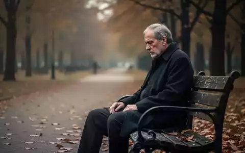 Eine einzelne Person in ihren späten 50ern oder frühen 60ern sitzt nachdenklich auf einer Parkbank im Herbst, was Einsamkeit und Besorgnis symbolisiert. - Foto: über boerse-global.de