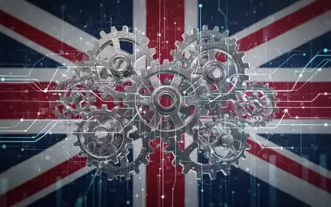 Abstrakte Darstellung von Regulierungen und Investmentfonds mit Zahnrädern, digitalen Linien und einem subtilen Muster der britischen Flagge. - Foto: über boerse-global.de