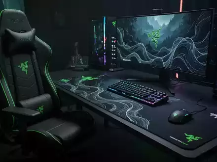 Dunkles Gaming-Setup mit Razer-Stuhl, Tastatur, Maus und Mauspad, alle mit Wuthering-Waves-Branding. - Foto: über boerse-global.de