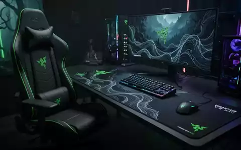 Dunkles Gaming-Setup mit Razer-Stuhl, Tastatur, Maus und Mauspad, alle mit Wuthering-Waves-Branding. - Foto: über boerse-global.de