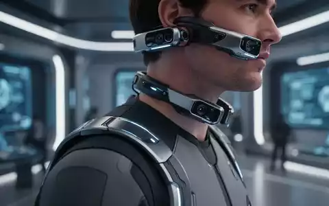 Nahaufnahme eines futuristischen, am Kopf getragenen Geräts mit integrierten Kameras in einer weichgezeichneten Tech-Umgebung. - Foto: über boerse-global.de