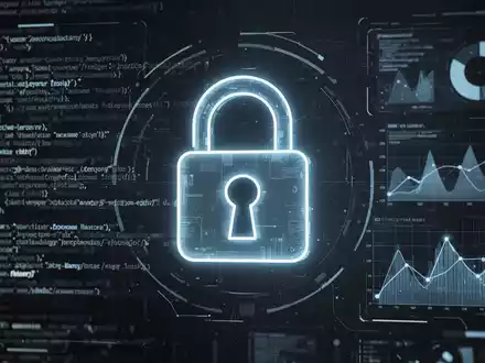 Leuchtendes Vorhängeschloss-Symbol über futuristischer digitaler Oberfläche mit Code, symbolisiert KI-Sicherheit und Datenschutz. - Foto: über boerse-global.de