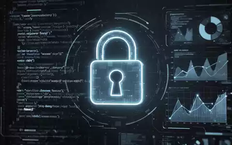 Leuchtendes Vorhängeschloss-Symbol über futuristischer digitaler Oberfläche mit Code, symbolisiert KI-Sicherheit und Datenschutz. - Foto: über boerse-global.de