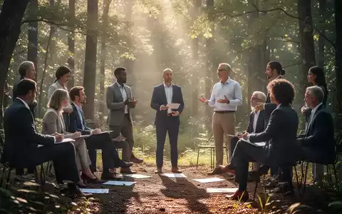 Eine Gruppe von Geschäftsleuten nimmt an einem Resilienztraining im Freien teil, das Achtsamkeit und Naturerfahrung verbindet. - Foto: über boerse-global.de