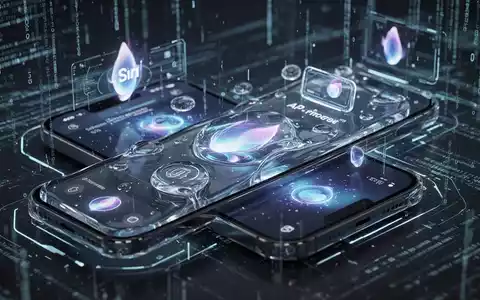 Nahaufnahme eines futuristischen Smartphone-Bildschirms mit leuchtenden, fließenden Interface-Elementen und einem digitalen Siri-Symbol. - Foto: über boerse-global.de