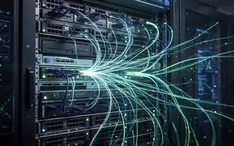Abstrakte Visualisierung von Datenfluss durch einen Serverrack, symbolisiert Softwareoptimierung und Effizienzsteigerung in KI. - Foto: über boerse-global.de