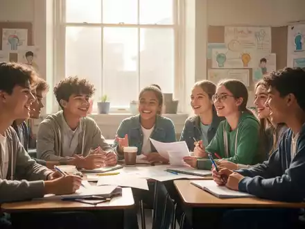 Schüler in einem Klassenzimmer, die sich aktiv an einer Diskussion oder Aktivität zum Thema Wohlbefinden und Resilienz beteiligen. - Foto: über boerse-global.de