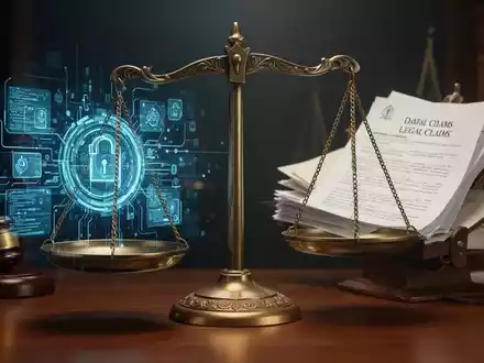 Eine Waage, die auf der einen Seite digitale Daten und auf der anderen Seite physische Rechtsdokumente ausbalanciert, symbolisiert Datenschutzgesetze und Rechtsansprüche. - Foto: über boerse-global.de