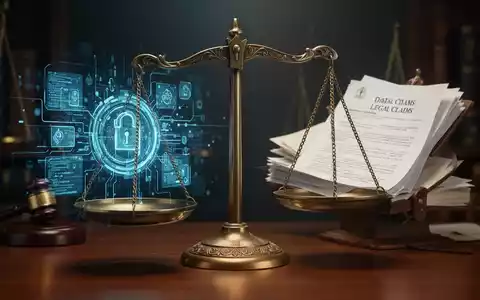 Eine Waage, die auf der einen Seite digitale Daten und auf der anderen Seite physische Rechtsdokumente ausbalanciert, symbolisiert Datenschutzgesetze und Rechtsansprüche. - Foto: über boerse-global.de