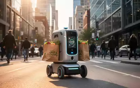 Ein Lieferroboter von Starship Technologies auf einer Stadtstraße, der Lebensmittel transportiert und den Wandel zum Lebensmitteleinzelhandel symbolisiert. - Foto: über boerse-global.de