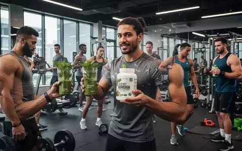 Menschen trainieren in einem modernen Fitnessstudio, einige halten pflanzliche Proteinshakes und Sportgeräte. Fokus auf Gesundheit. - Foto: über boerse-global.de