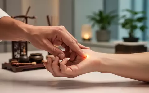 Eine Hand übt Akupressur auf einen Punkt am Handgelenk einer anderen Person aus, mit einem verschwommenen, ruhigen Hintergrund. - Foto: über boerse-global.de
