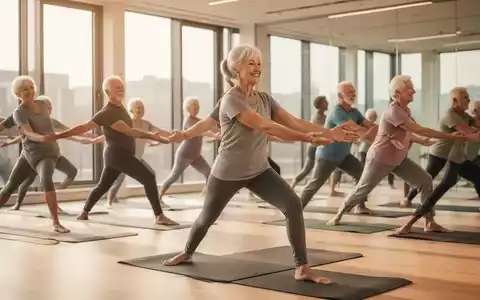 Senioren praktizieren entspannt Yoga in einem hellen Raum, Fokus auf sanfte Bewegung und innere Ruhe. - Foto: über boerse-global.de