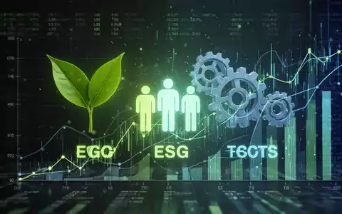 Eine grafische Darstellung von ESG-Faktoren (Blatt, Figuren, Zahnräder) integriert mit Finanzdiagrammen und Datenströmen, die ESG-Investitionen symbolisieren. - Foto: über boerse-global.de