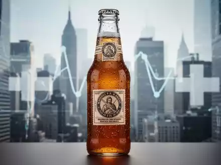 Eine Glasflasche mit einem zuckerhaltigen Getränk und einem Steuerstempel, im Hintergrund verschwommene Stadtansichten und medizinische Symbole. - Foto: über boerse-global.de