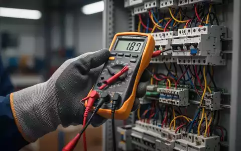 Nahaufnahme einer behandschuhten Hand, die mit einem Multimeter eine elektrische Platine prüft, um Sicherheit und Prävention zu symbolisieren. - Foto: über boerse-global.de