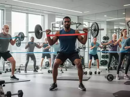 Menschen unterschiedlichen Alters beim Krafttraining mit Gewichten und Widerstandsbändern in einem modernen Fitnessstudio. - Foto: über boerse-global.de
