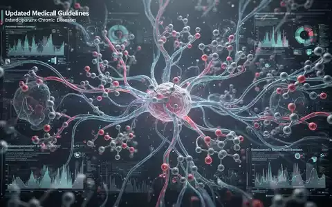 Eine detaillierte medizinische Illustration oder ein Diagramm, das miteinander verbundene Wege und molekulare Strukturen zeigt, überlagert mit digitalen Datenvisualisierungen. - Foto: über boerse-global.de
