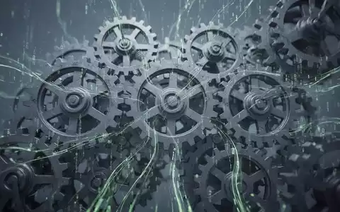 Abstrakte Darstellung ineinandergreifender Zahnräder und digitaler Datenströme, die komplexe interne Prozesse und Ineffizienz symbolisieren. - Foto: über boerse-global.de