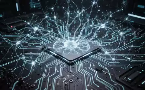 Eine futuristische digitale Benutzeroberfläche mit leuchtenden neuronalen Netzmustern über einer stilisierten Platine. - Foto: über boerse-global.de