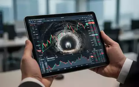 Nahaufnahme einer Hand, die ein Tablet mit Börsencharts hält, mit einer verschwommenen Mine im Hintergrund. - Foto: über boerse-global.de