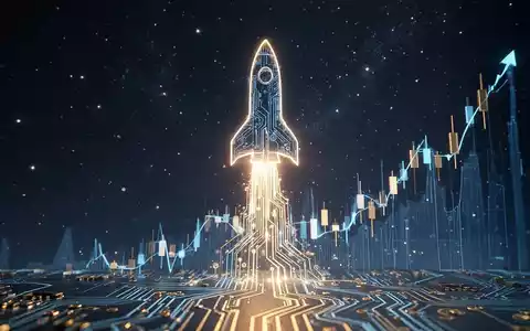 Eine stilisierte Rakete aus Schaltkreisen startet in den Nachthimmel, ihr Schweif bildet einen Börsenkurs, symbolisiert einen Tech-Börsengang. - Foto: über boerse-global.de