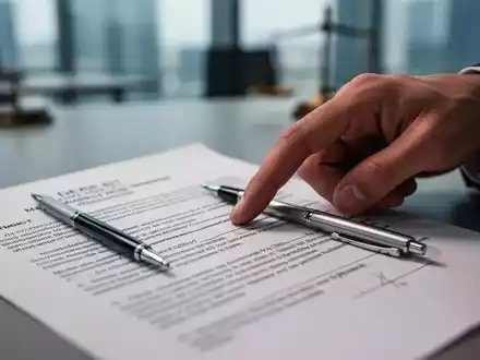 Nahaufnahme eines Vertrags mit einem Stift, der auf einer Klausel liegt, die von einer Hand gezeigt wird. - Foto: über boerse-global.de