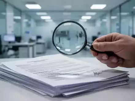 Eine Hand hält eine Lupe über Dokumenten, die Sicherheitsüberprüfungen und lange Bearbeitungszeiten symbolisieren. - Foto: über boerse-global.de