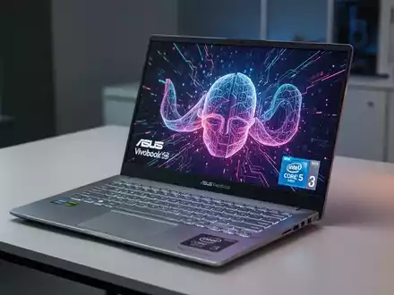 Offenes ASUS Vivobook 15 Laptop auf Schreibtisch, zeigt Bildschirm und Tastatur, mit dezenten Farbhinweisen. - Foto: über boerse-global.de