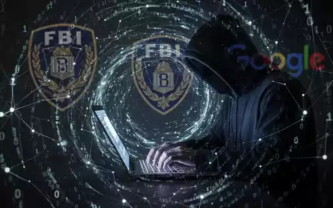 Eine Person im Kapuzenpullover tippt auf einem Laptop, umgeben von digitalem Code und Netzwerklinien, mit Andeutungen des FBI und Google. - Foto: über boerse-global.de