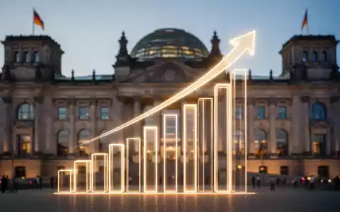 Stilisiertes Balkendiagramm vor dem Reichstagsgebäude, das steigende Ausgaben und Schulden symbolisiert. - Foto: über boerse-global.de