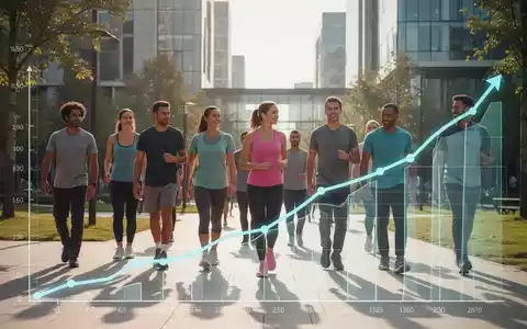 Eine vielfältige Gruppe gesünder aussehender Menschen geht in einem sonnigen Park, mit einer stilisierten Grafik, die einen positiven Trend zeigt. - Foto: über boerse-global.de