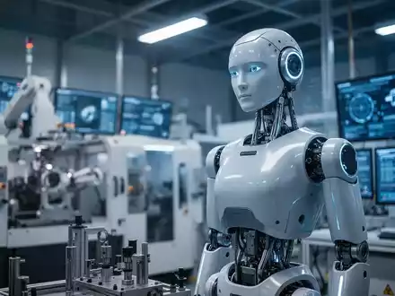 Schlanker, moderner humanoider Roboter in einer Hightech-Fabrik, symbolisiert Unitree Robotics' Börsengang und technologischen Fortschritt. - Foto: über boerse-global.de