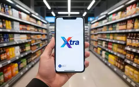 Eine Hand hält ein Smartphone mit digitaler Treuekarte in einer modernen Supermarktregalreihe, Symbol für ein neues Treueprogramm. - Foto: über boerse-global.de