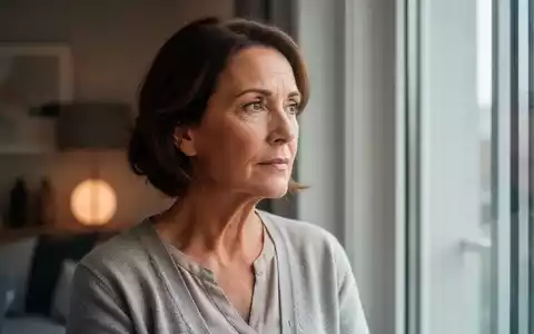 Eine nachdenkliche Frau um die 50 blickt aus einem Fenster, symbolisch für die Herausforderungen der Perimenopause. - Foto: über boerse-global.de