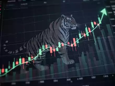 Ein digitaler Aktienchart mit einem starken Aufwärtstrend und einem stilisierten Tigerschatten im Hintergrund. - Foto: über boerse-global.de