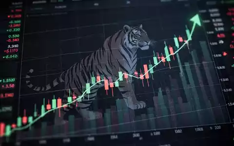 Ein digitaler Aktienchart mit einem starken Aufwärtstrend und einem stilisierten Tigerschatten im Hintergrund. - Foto: über boerse-global.de