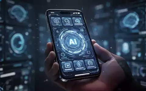 Person hält ein modernes iPhone 17 Pro, Bildschirm zeigt futuristisches KI-Interface, vor verschwommenem Tech-Hintergrund. - Foto: über boerse-global.de
