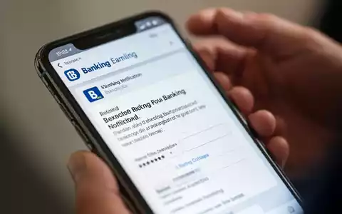 Smartphone zeigt Phishing-Mail als Bankbenachrichtigung, Hände halten es. - Foto: über boerse-global.de